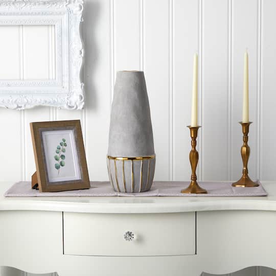 15" Regal Stone Decorative Vase with Gold Accents